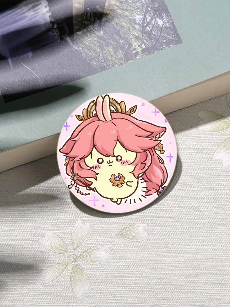 58mm Anime Genshin Impact Pin Character Diona Lisa HuTao Venti YaeMiko Zhongli Lapel Brooch Badge for Backpack Accessories Gifts