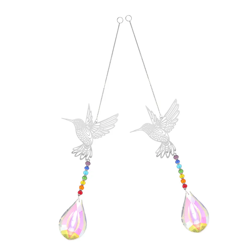 2Pcs Hummingbird Hanging Sun Catchers Colorful Crystal Pendants Window Decor Light Catcher Prisms Decorative Garden Indoor
