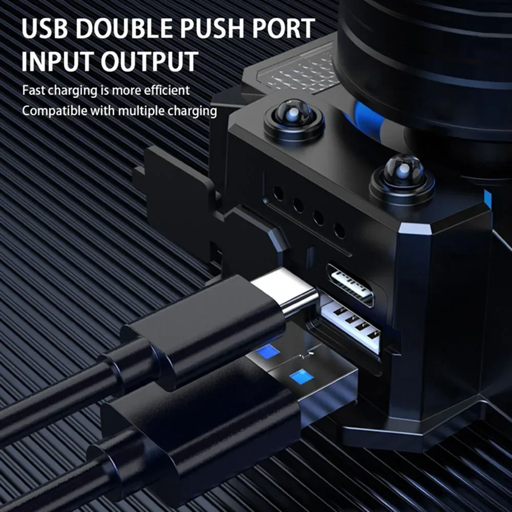 Linterna frontal con Sensor LED, luz de búsqueda para acampada, potente linterna frontal recargable, linterna frontal de 5 estilos