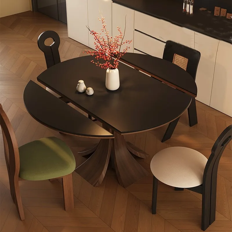 Vintage-style solid wood sintered stone dining chair combo 5 new hidden induction cooker extendable square and square two dining