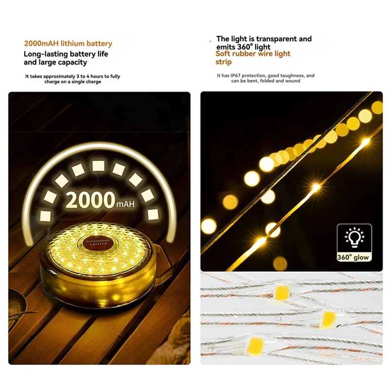 8m Warm Light Outdoor Camping Light Tent Emergency Light Portable Tape Measure Light Waterproof Storage Light String-VVBC