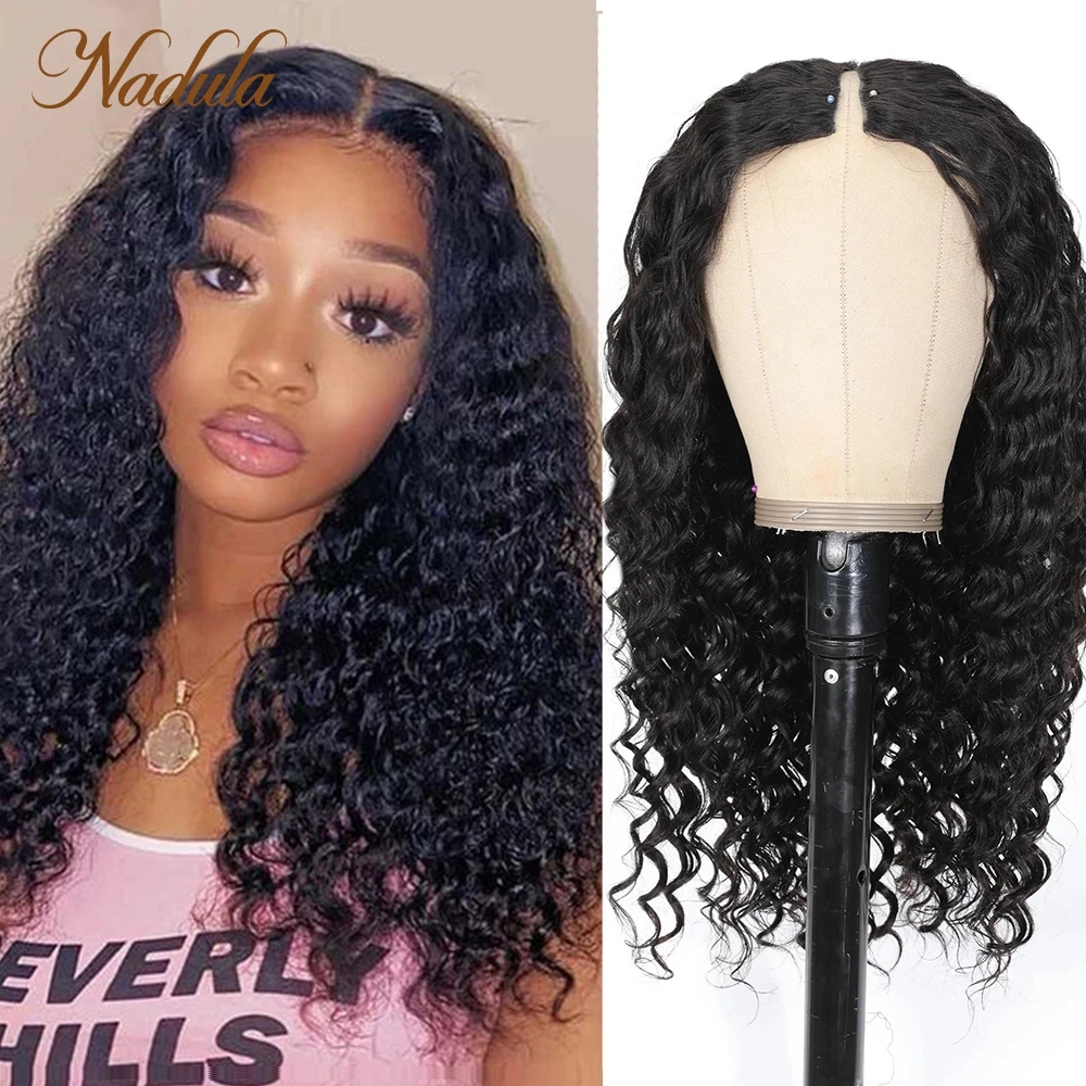 Nadula Hair New Wet And Wavy Deep Wave V Part Wigs 2 In 1 Wig Dry Straight & Wet Deep Wave Human Hair Wig V Shape Wig