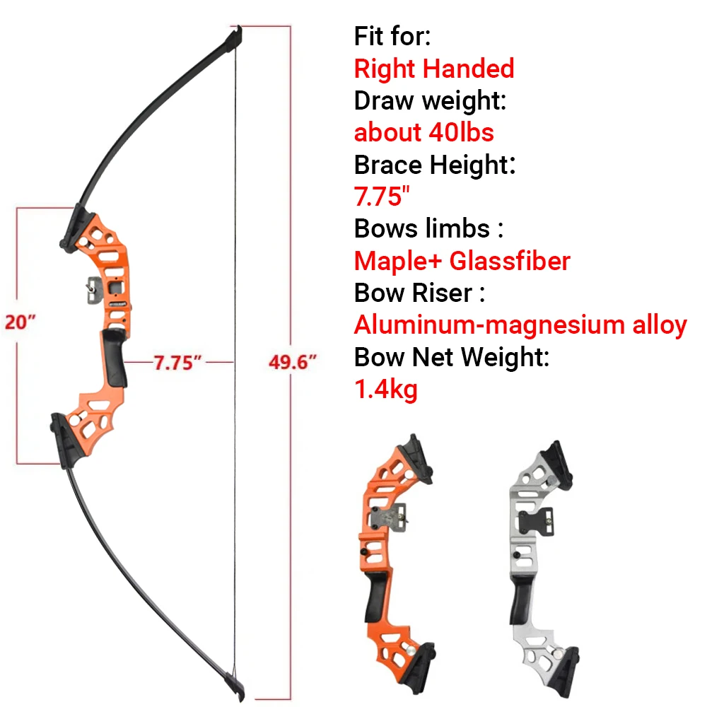 30-40 Lbs Take Down Recurve Bow Straight Draw Bow Aluminium Magnesium Alloy Bow Handle Fibreglass Limbs Carbon Arrow Shooting