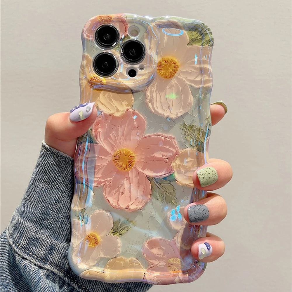 Retro Oil Painting Phone Case For iPhone 13 14 15 16 ProMax 12 11 Luxury Flower Print Shockproof Silicone Cover Artistic Decor