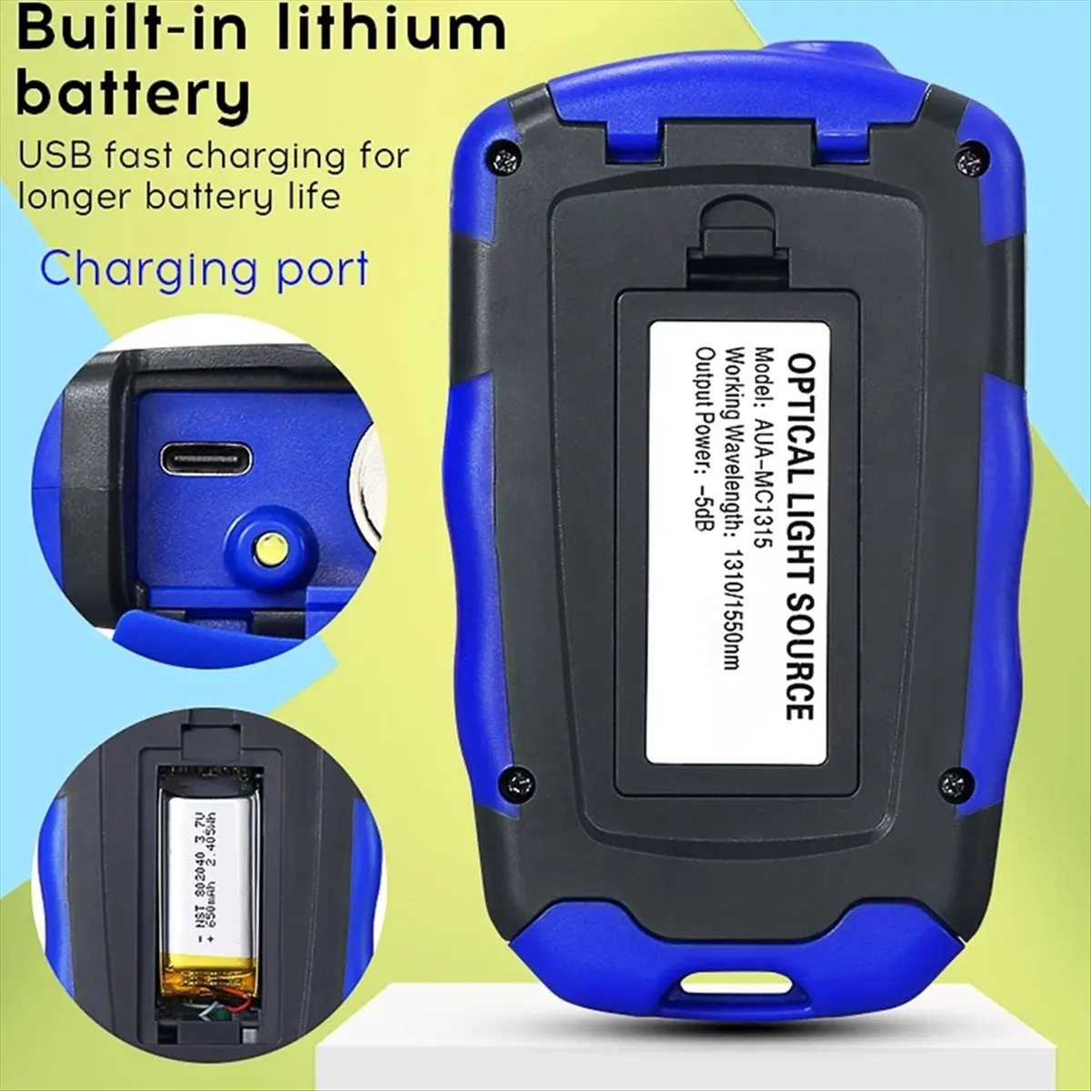 828 Rechargeable AUA-MC1315 Fiber Optic Source 1310/1550nm Optical Light Source with LED Light