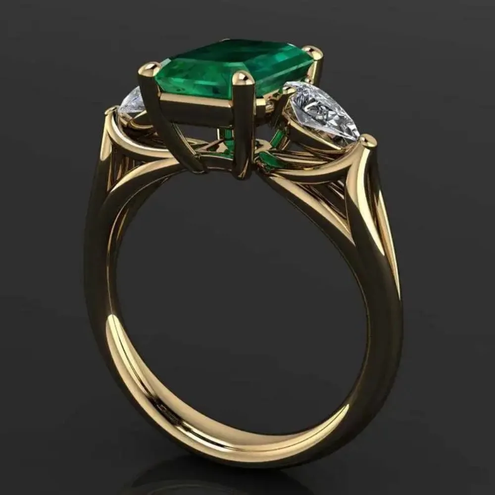 ZY 14k Gold color Green Emerald Ring for Women Emerald Gemstone Ring for Females
