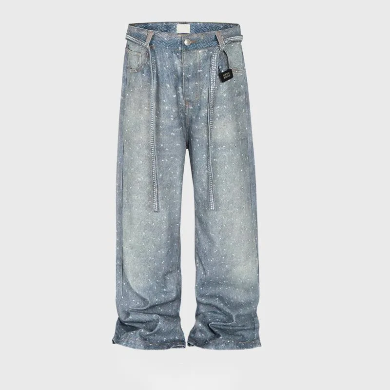 HKSH Jeans Lurus Chic Pasang Jalanan Tinggi Pria Baru Musim Semi Musim Panas Celana Fashion Ins Kasual Dicuci Antik HK6388