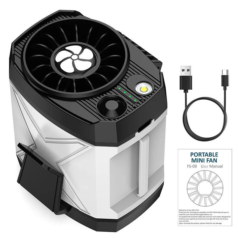 

Портативный перезаряжаемый вентилятор с подсветкой, 4-скоростной турбоохлаждающий персональный поясной вентилятор, переносной зажим для шейного ремня для кемпинга, походов на открытом воздухе