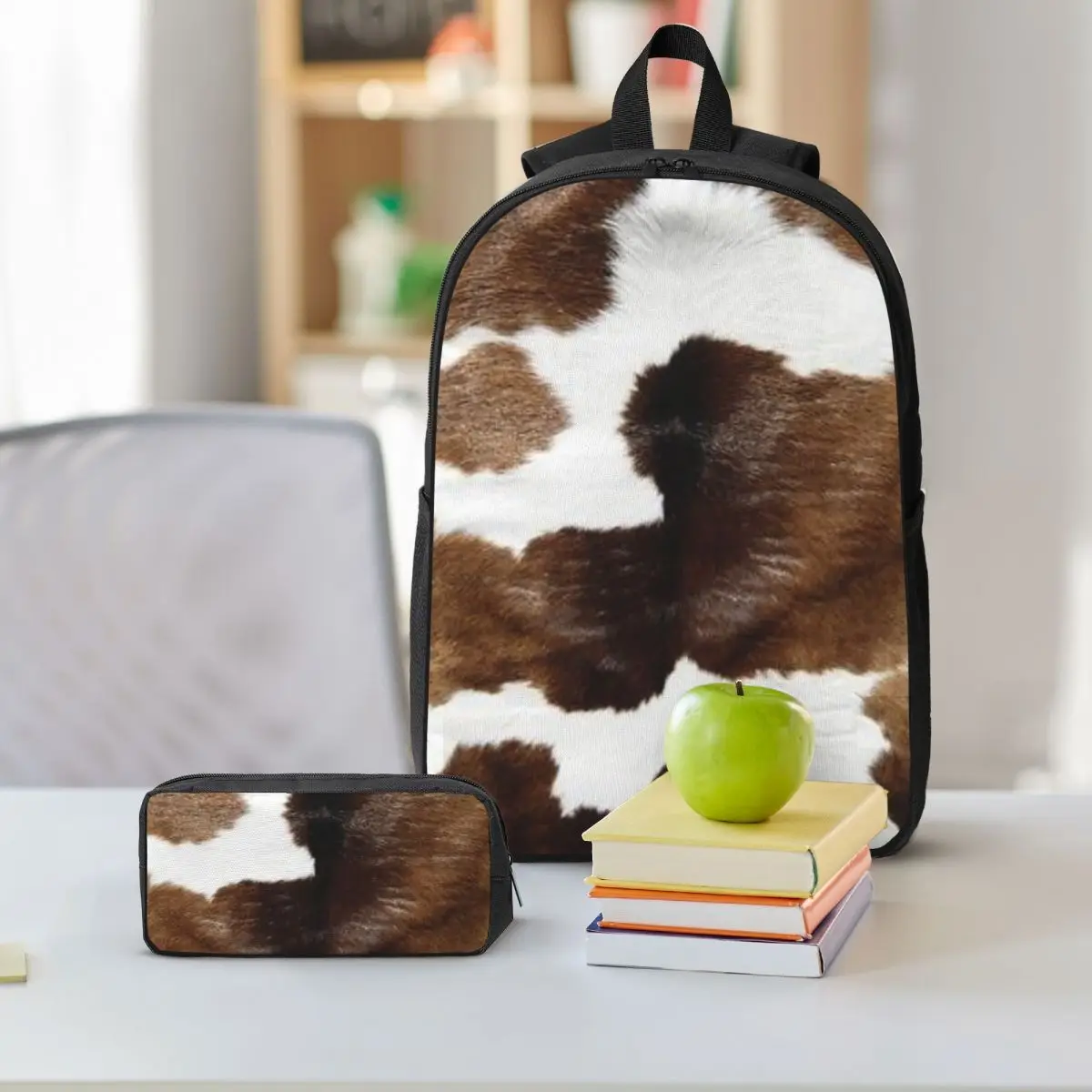 Rustic Ranch Cow Print Backpack Boys Girls BookBag School Bag Shoulder Bags 3ps Insulated Lunch Bag Pencil Case