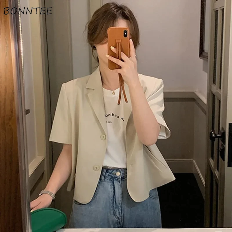 Short Sleeve Blazers Women Cropped Thin Summer Basic OL Fashion Ulzzang Elegant College Young Tender Stylish Coats Females Ins