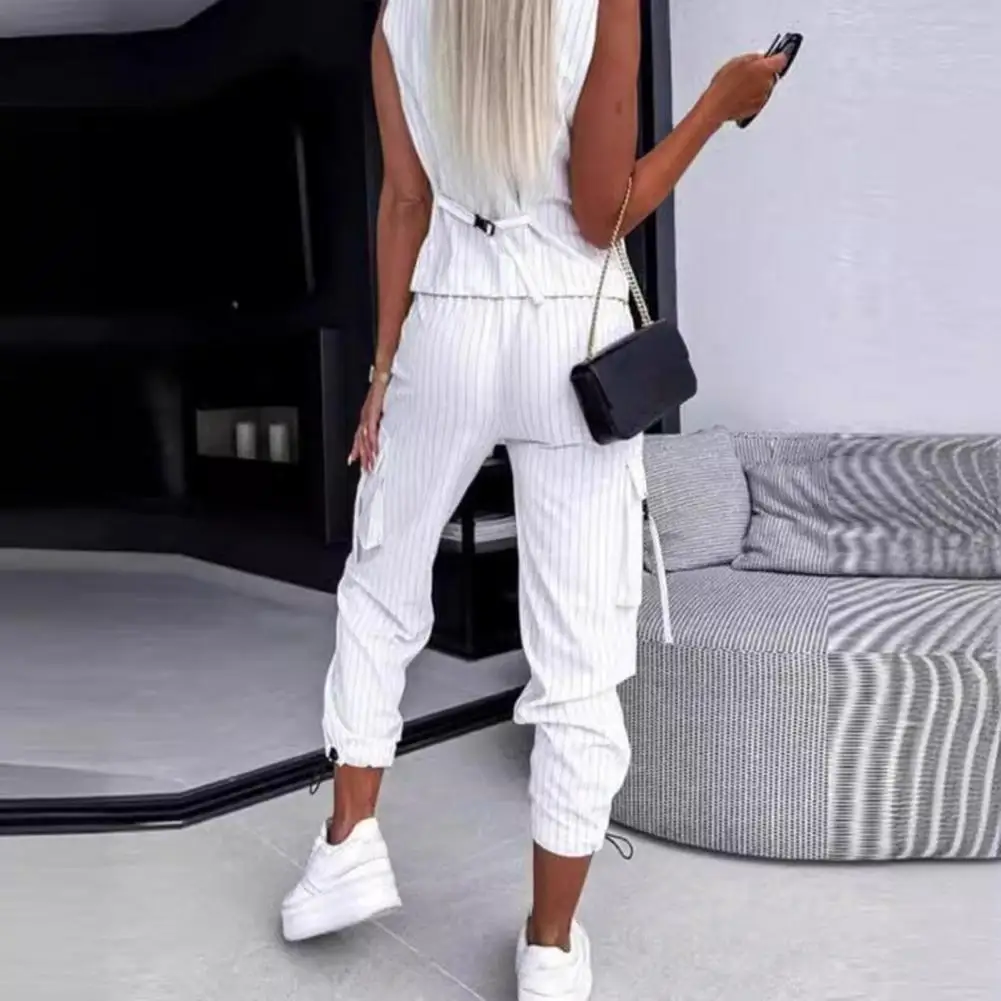 Lady Waistc Ankle Length Pants Elegant Women's Vest Pants Set with V Neck Sleeveless Waistcoat High Waist Drawstring for Commute