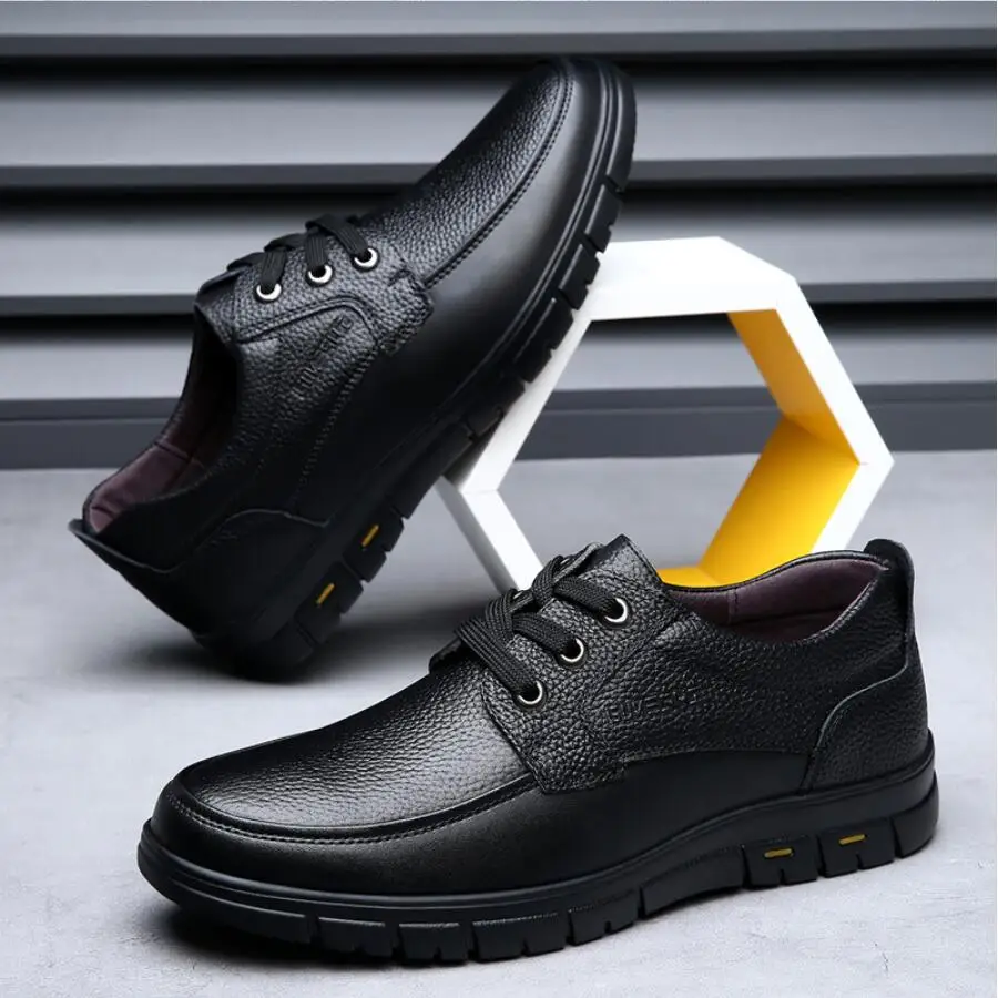 Men Genuine Leather Casual Shoes Soft Sole Lace-up Luxury Brand Middle-aged Old Man Dad Lightweight Loafers Shoes
