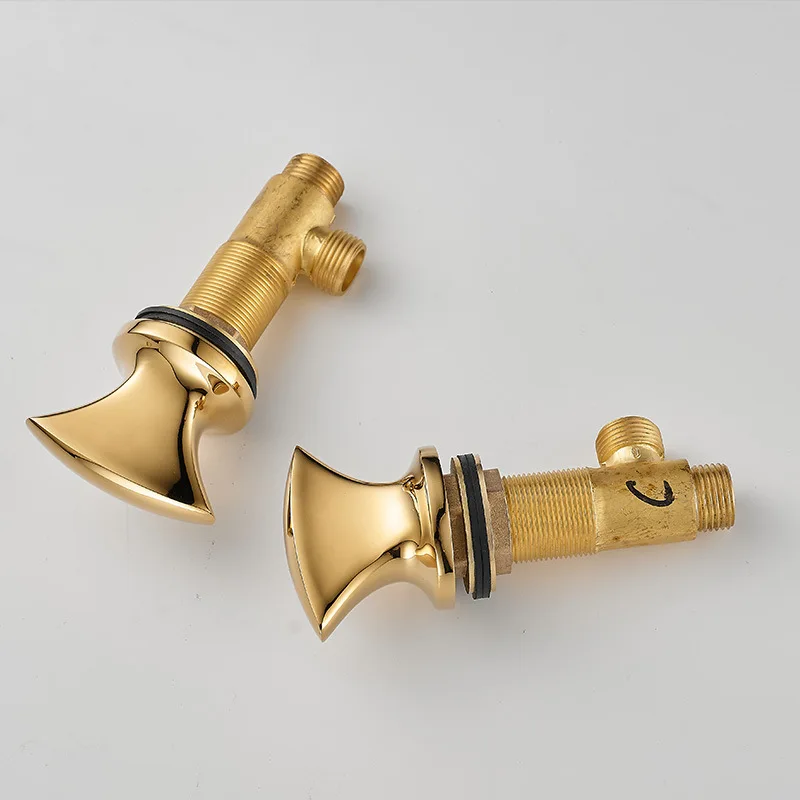 Luxury-luxurious gold-colored brass basin with three-hole cold and hot water faucet, split unit set of three pieces