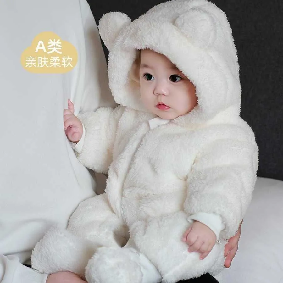 Jumpsuit for Hoodie Baby Boys and Girls Crawling Clothes Outdoor Wear Baby White Little Bear Plush Jumpsuit