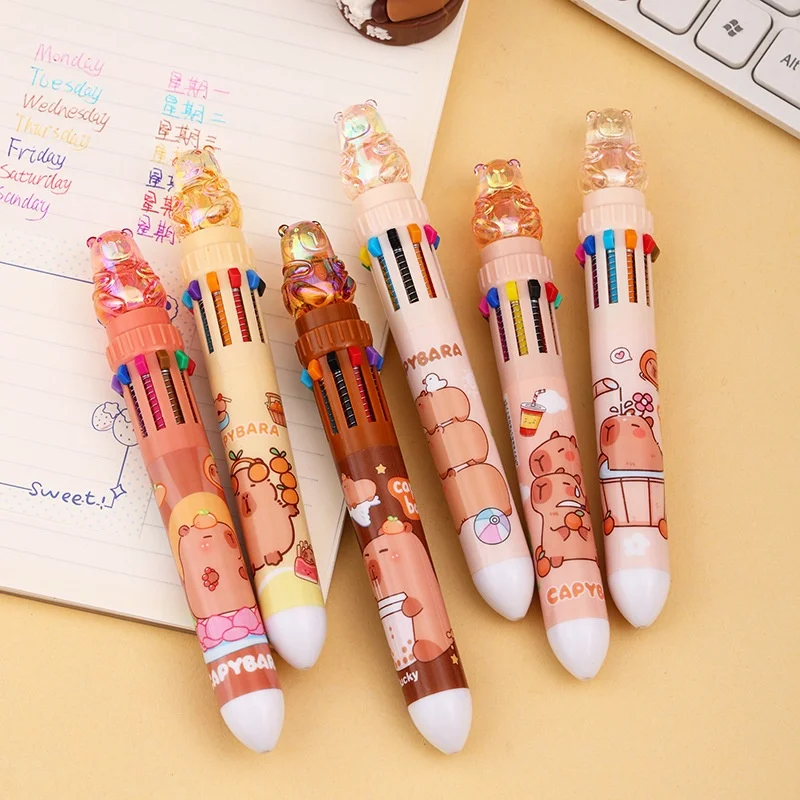 

12/36pcs Creative Crystal Capybara 10 colors Ballpoint Pen Cute Press Ball Pens School Office Writing Supply Stationery Gift