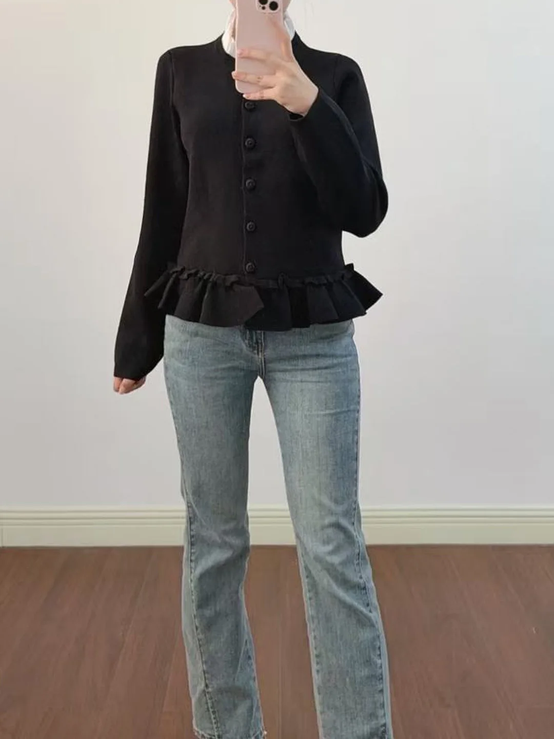 

Весенний вязаный кардиган для женщин с оборками и винтажным эффектом, мягкий топ из двойного трикотажа