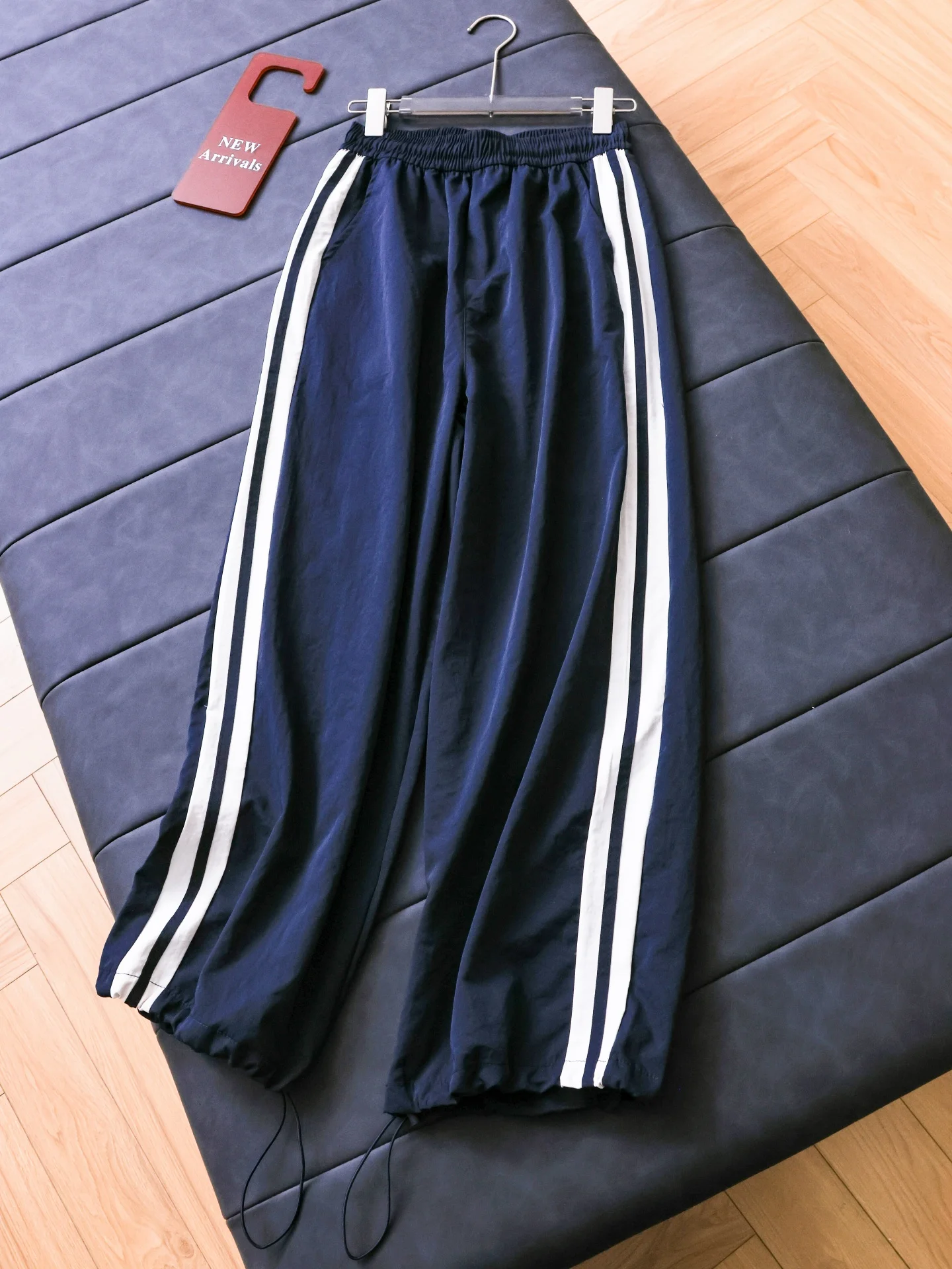 Color Block Side Stripes Loose Slimming Cool Feeling Thin Wide Leg Workwear Sports Casual Pants for Women Skin Friendly