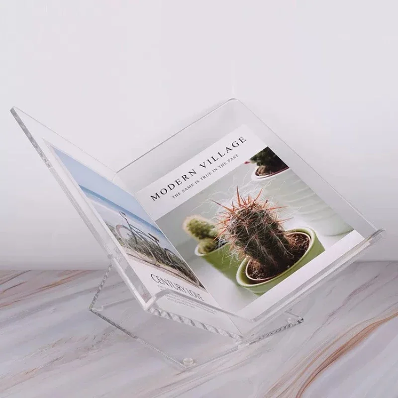 Clear Acrylic Magazine Holder Shelf, Modern Geometric Bookend Stand, Office Desktop Display Organizer,Minimalist Home Decor Rack