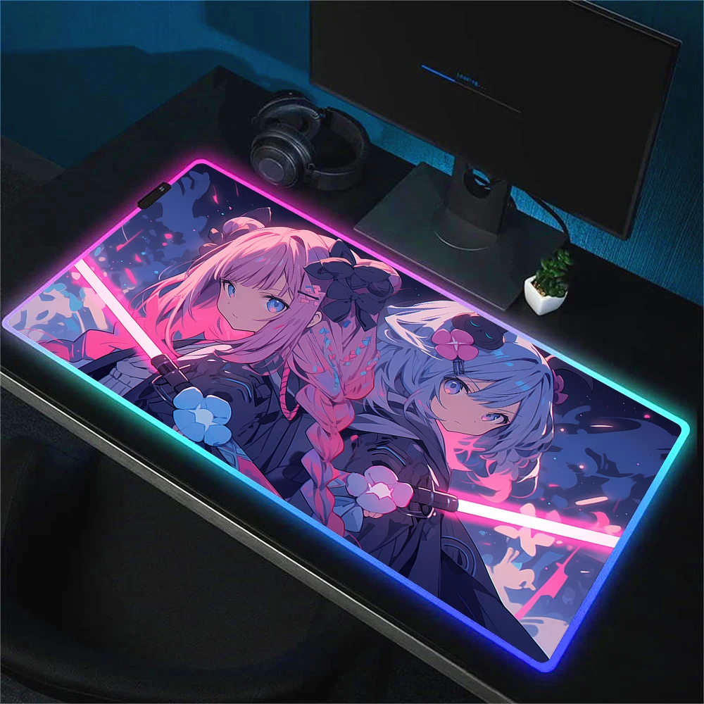 Imagem -05 - Rgb Anime Menina Mouse Pad Led Brilho Mousepad Computador Portátil Gamer Mousepad pc Acessórios de Jogos Xxl Backlight Tapete de Mesa 90x40