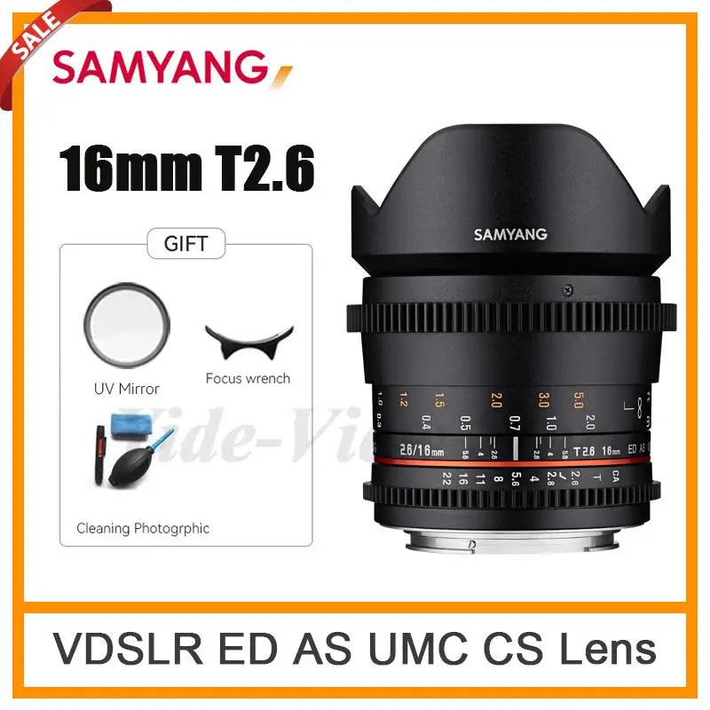 Samyang 16mm T2.6 ED AS UMC Cine Lens For Canon EF Nikon F Pentax K Sony A Canon M Fujifilm X Samsung NX  Sony E MFT M43 Mount