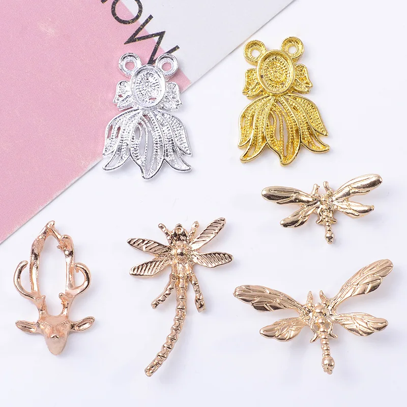 

100Pc set DIY jewelry alloy wholesale three-dimensional deer dragonfly can be inlaid with crystal goldfish hair crown material