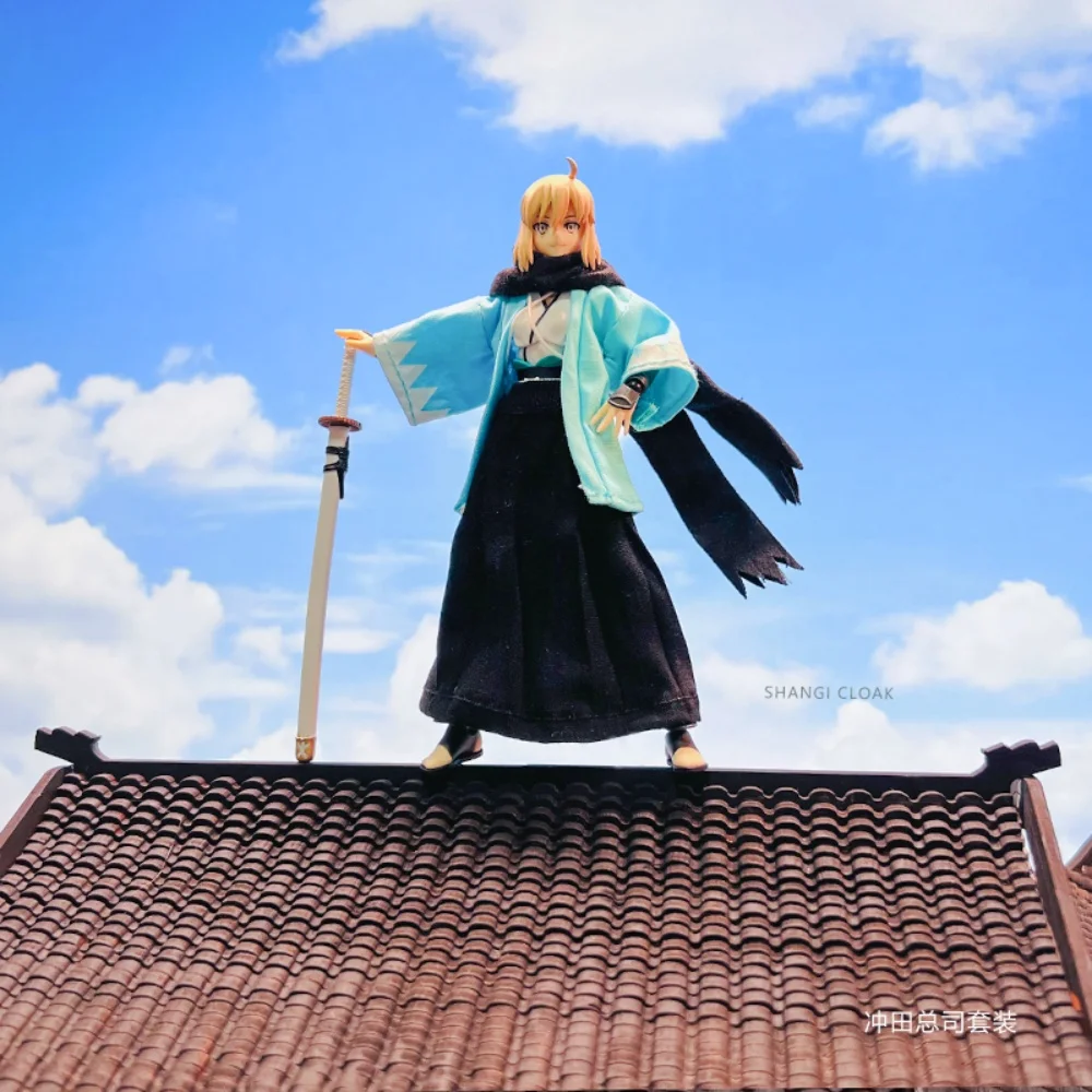 

1/12 Classics Female Soldier Blue Long Sleeved Samurai Uniform Kimono Flowing Scarf Clothes Set For 6in Action Figure Body