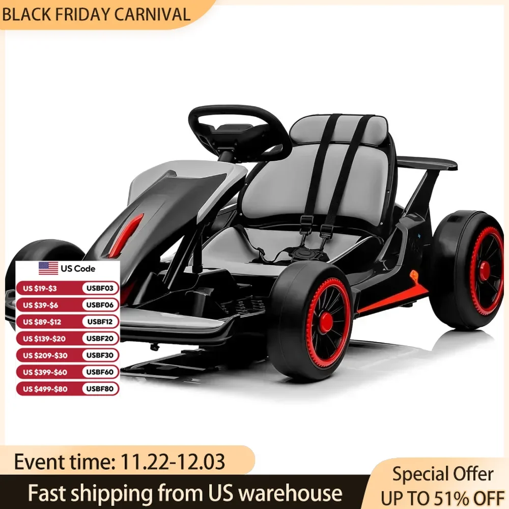 Go Kart, Ride On Race Car for Kids,  Large Battery, 2x150W Powerful Motor, Drift/Sports Mode, Max Load 110lbs,24V Drift Kart Car