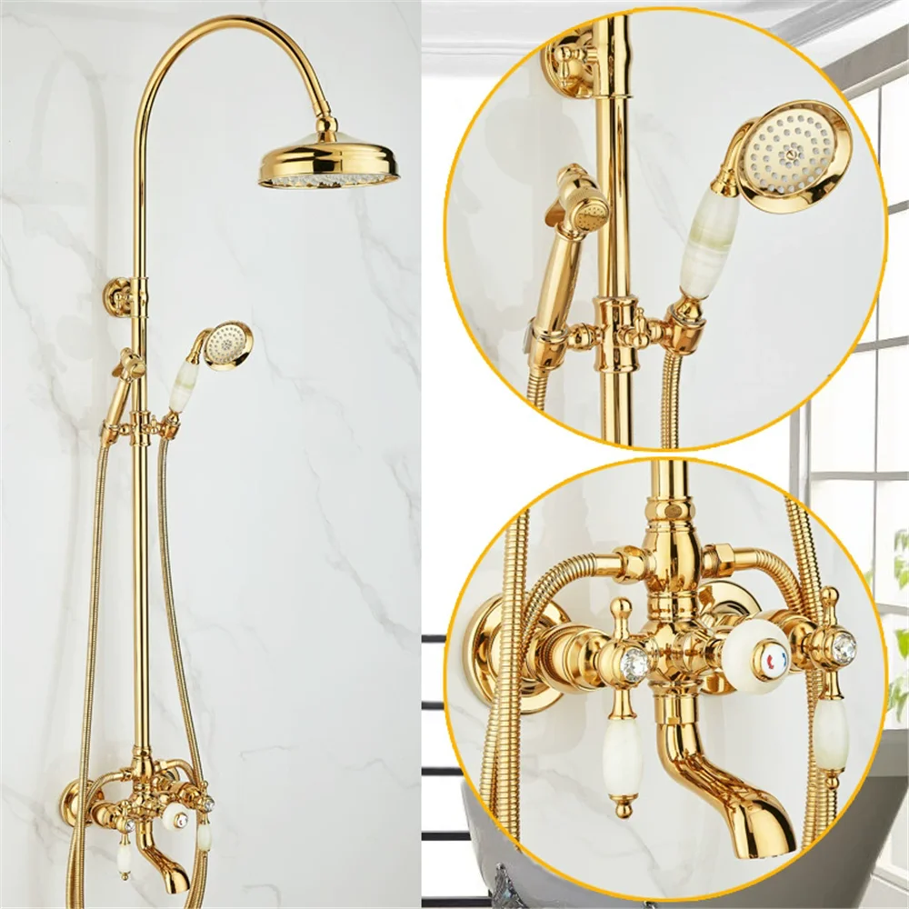 

Tuqiu Золотой смеситель для ванны и душа Латунный душевой набор для ванны Латунный настенный потолочный смеситель для душа и ручного душа