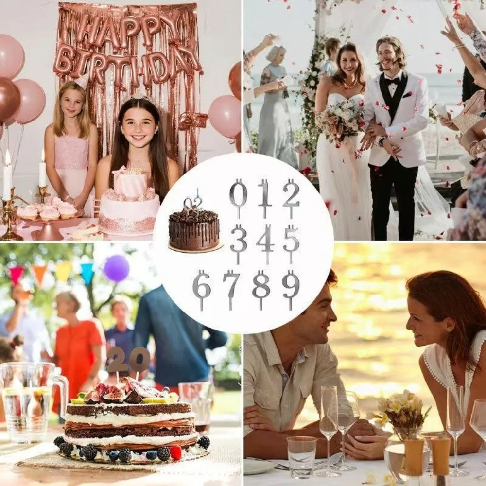 Stainless Steel Number Birthday Candle Holder Number 0-9 Versatile Metal Number Candle Holders Reusable Cake Candlestick