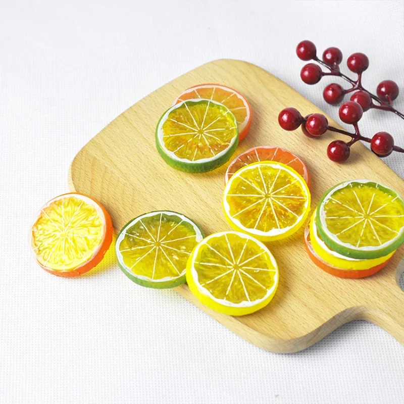Mini simulación de rodajas de limón, frutas artificiales falsas, manzanas súper pequeñas, modelo de plástico de espuma, decoraciones para fiestas, cocina y bodas