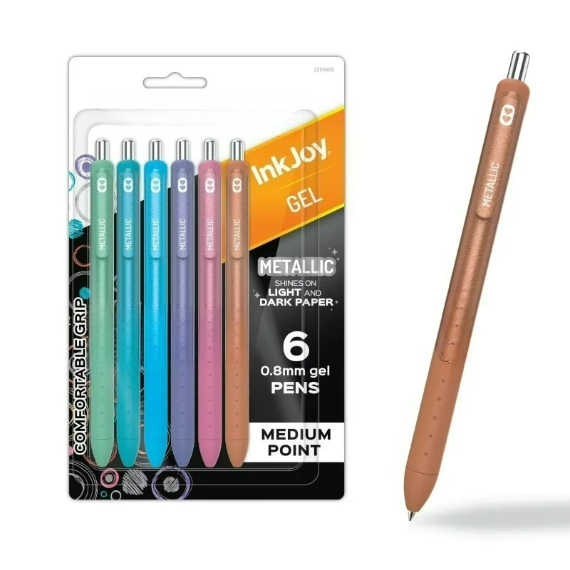 

InkJoy Gel Metallic Pens, Medium Point (0.8mm), Assorted, 6 Count