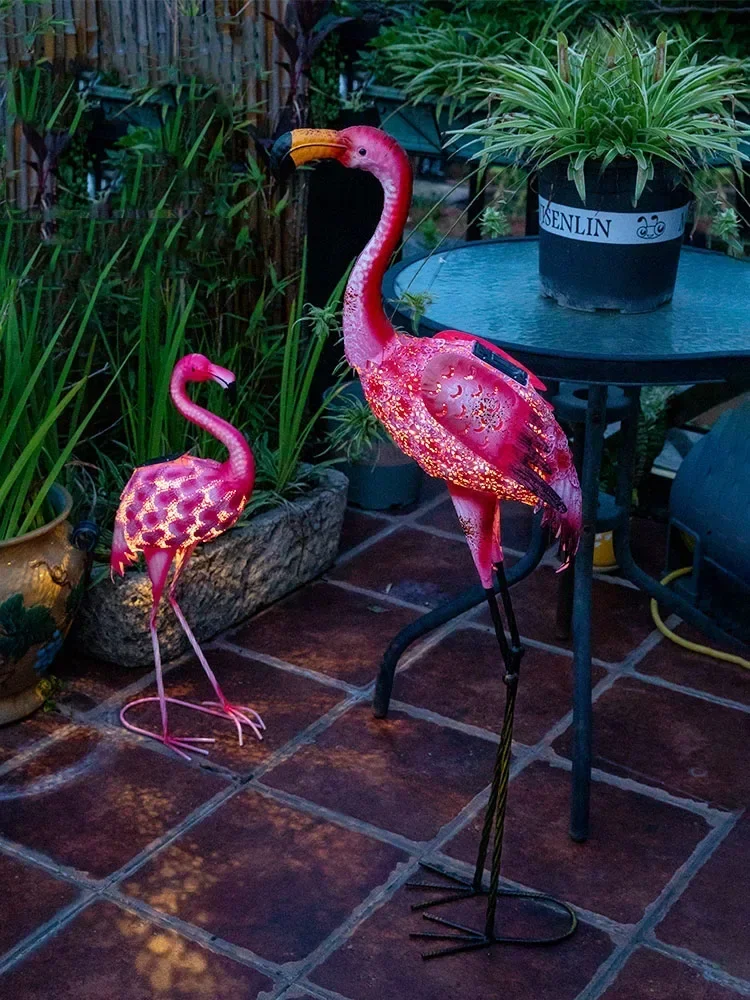 Solar Energy Outdoor Decorations For Garden Yard Flamingo Iron Art Ornaments Country House Gardening Lamp Landscape Terrace Deco