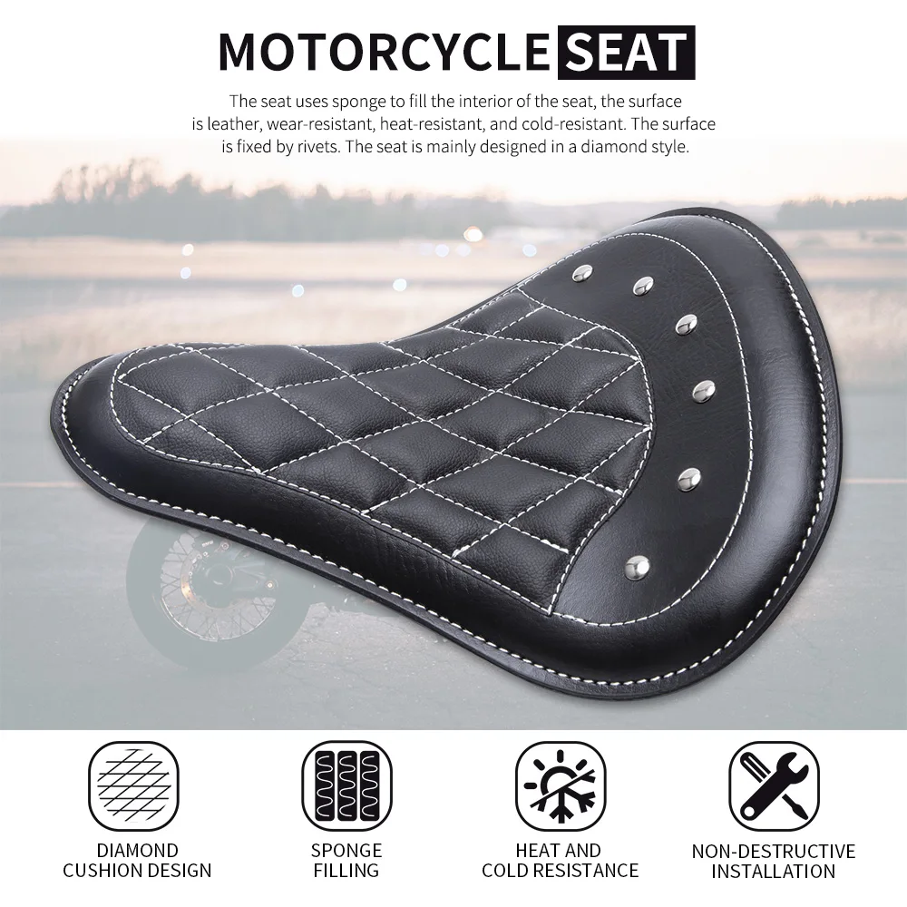 1 SET Motorcycle Retro Leather Solo Seat+3\