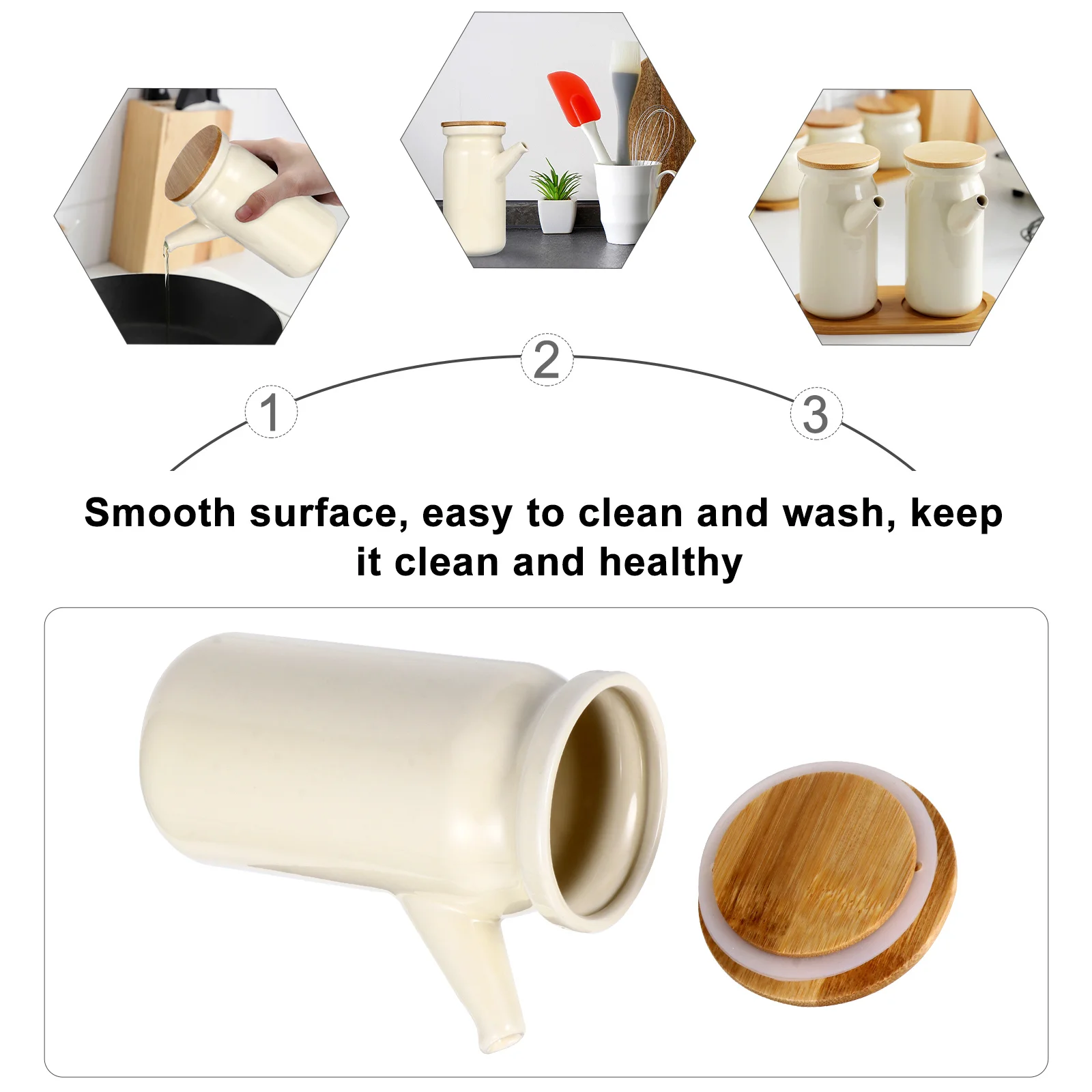

1Pcs Oil Dispenser Bottle Ceramic Vinegar Cruet Wooden Lid Kitchen Kettle Condiment Container Olive Oil Store Seasoning Bottle