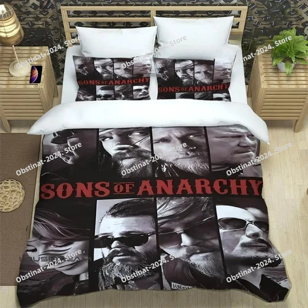 

3D Print Sons of Anarchy Retro Bedding Set Printed Duvet Cover Pillowcase Single Double Style Queen King Size Sets