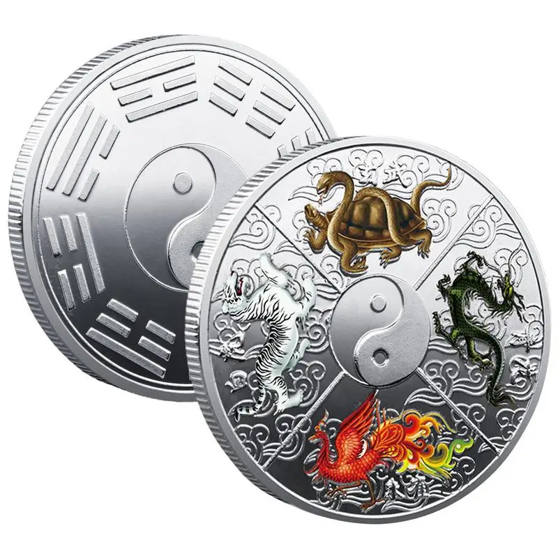 Good Luck Coin Four Great Divine Beasts Tai Chi Coin Lottery Tickets Scratcher Tool Ancient I Ching Coin For Birthday Christmas