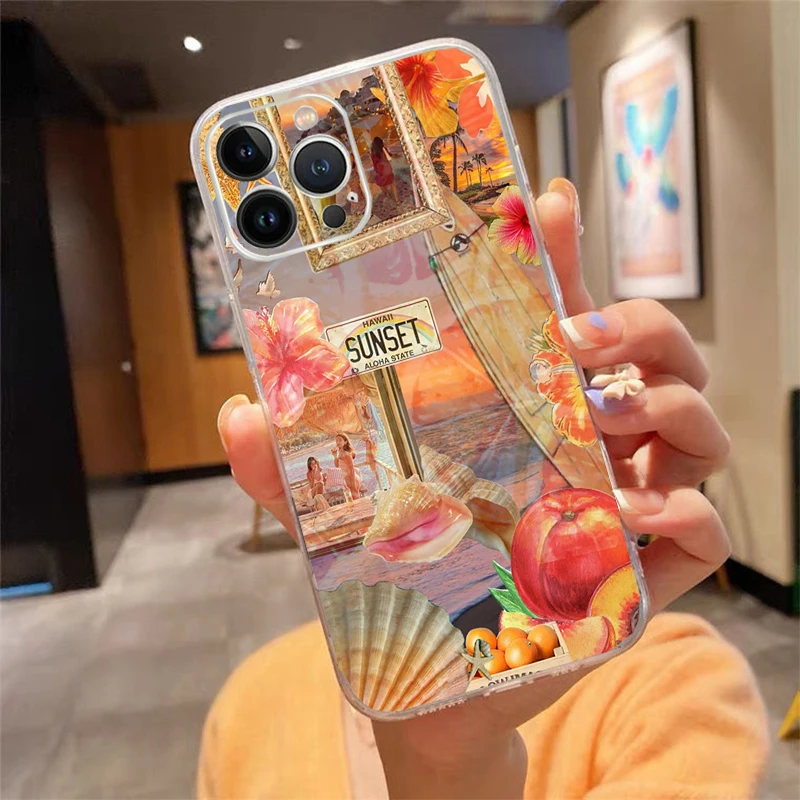 

Phone Case For iPhone 17 Pro Max Air 16 15 14 13 Pro Max 15 16 Pro 15Plus 16E Silicone Summer Ocaen Beach Lemon Flower