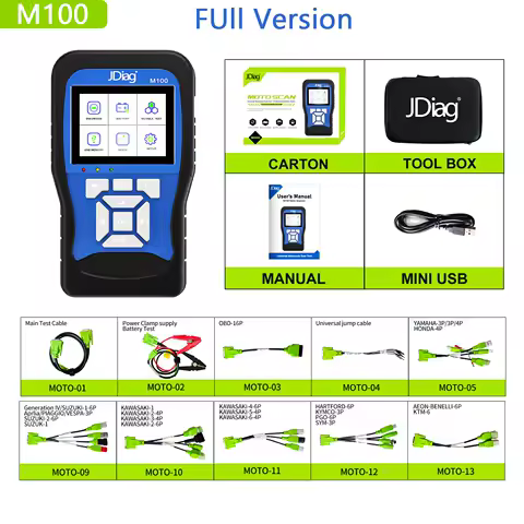 JDiag M100 Motorcycle Diagnostic Scanner Moto Fault Diagnostic Tool Motorbike Code Reader For KTM Yamaha Kawasaki Suzuki Honda