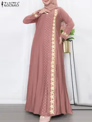 ZANZEA-vestido maxi estampado floral manga comprida para mulheres, vestido de verão muçulmano, roupas islâmicas Ramadan, veste kaftan, vintage, outono