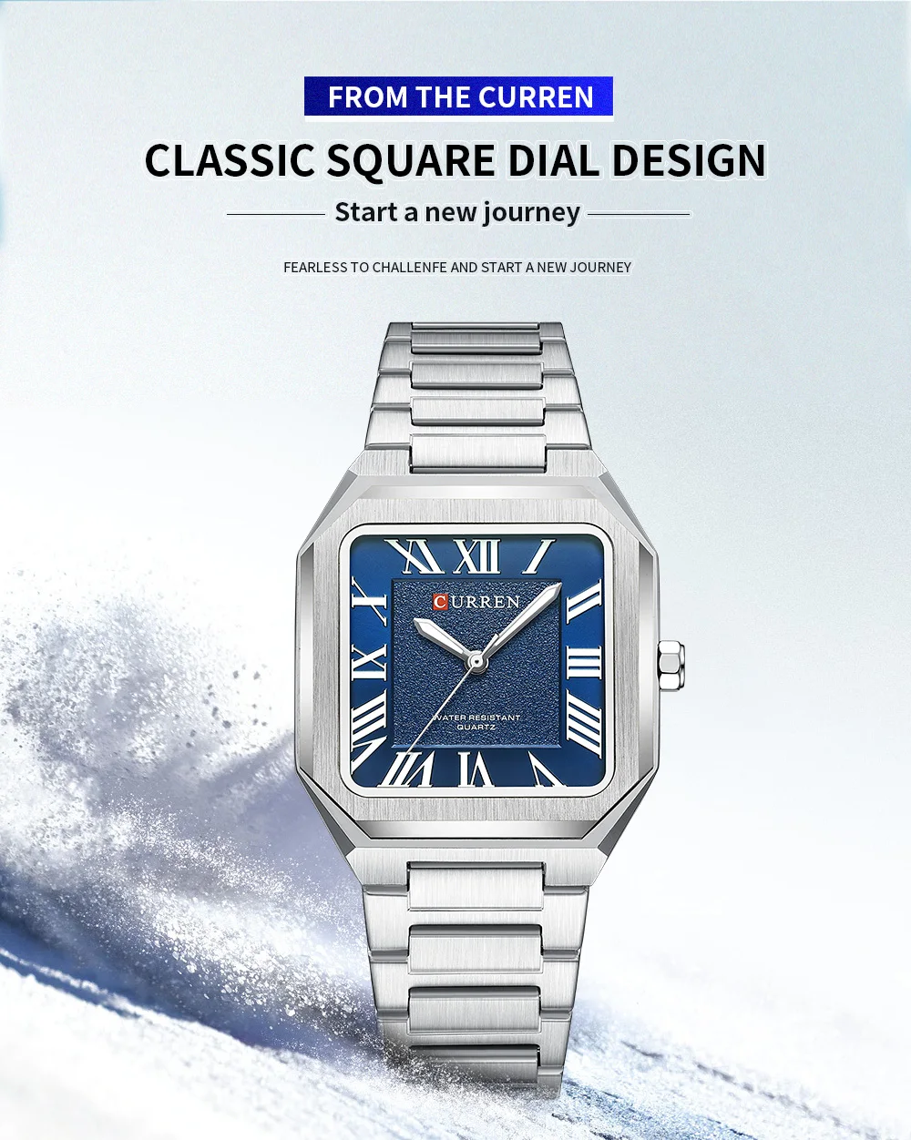 CURREN Minimalistische Eleganz Herren-Quarzuhr Quadratisches Zifferblatt mit Leuchtzeigern Edelstahlarmband Moderne Klassische Armbanduhr – Detail 2
