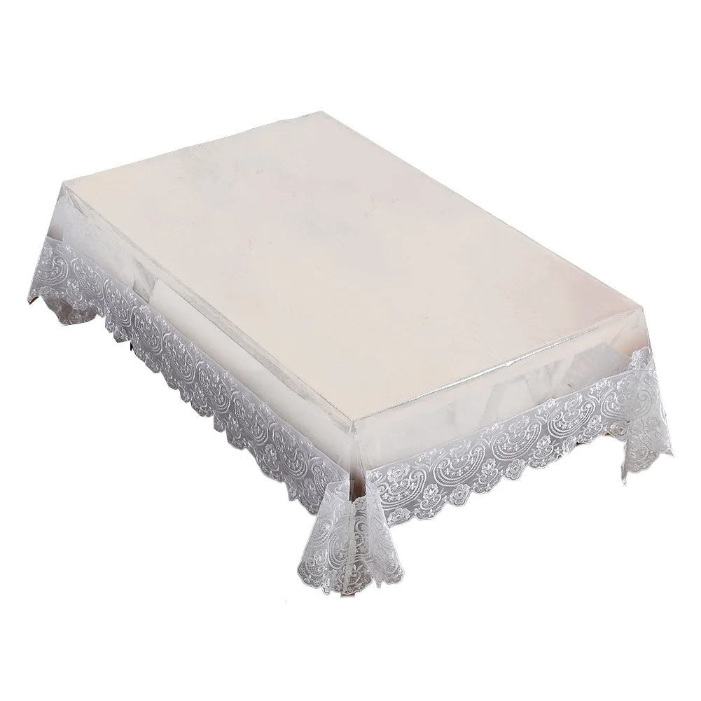 Clear PVC Rectangle Tablecloth with Lace Edging Waterproof Table Cover for Everyday Dining and Special Occasions