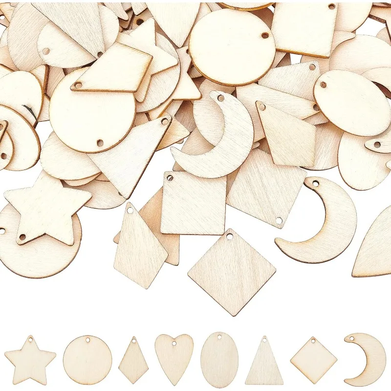 50pcs Wood Pendants Small Natural Star Moon Shapes for Earring Necklace Jewelry DIY Craft Making Tree Ornaments