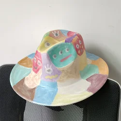 New hand-painted suede hat autumn and winter ladies hat jazz hat color block graffiti original design gift hat