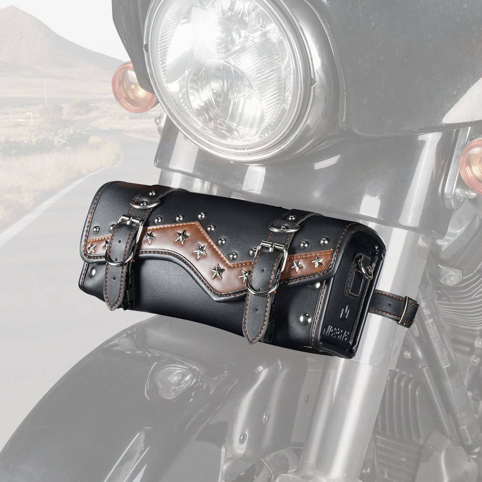 NICECNC Leather Motorcycle Saddlebag Front Fork Bag with Waterproof Bag for Harley Davidson Touring Road King Fat Boy Sportster