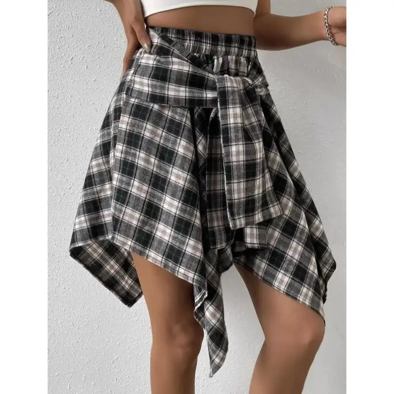 Asymetryczna spódnica z nadrukiem, z paskiem, do noszenia na skos, nowość J 7062, męskie spodnie orts w stylu vintage, eleganckie, długość do kolan.