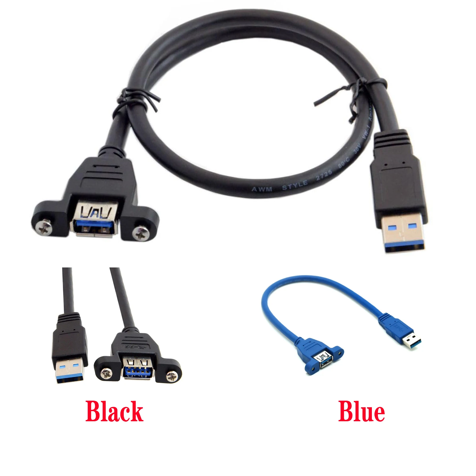 USB 3.0 High-Speed Type A Male to Female Extension Cable with Panel-Mount and Screws, Compatible with Keyboard,Mouse,Flash Drive