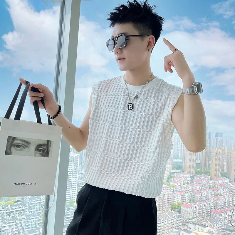 Ice Silk 100% Cotton 3d Texture Men Tank Top 2022 Summer Fashion Branded Sleeveless T Shirts Causal Clothing Shrug High Quality