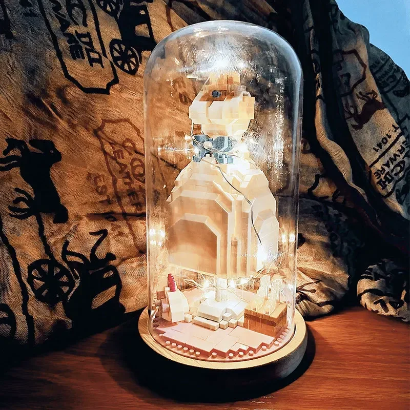 Mini blocs de construction pour enfants, une pièce, robe de mariée, phare, cabane dans les arbres, jouets en brique avec boîte d'affichage, lumière LED, 2023