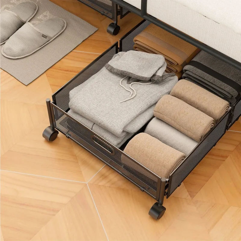 

Foldable Under Bed Storage Basket with Wheels, Suitable for Storing Toys, Clothes, Books, and Miscellaneous Items