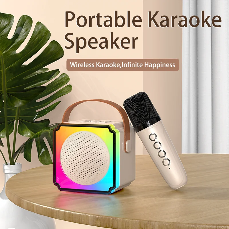 Mini Karaoke Machine para Crianças e Adultos, Alto-falante Bluetooth Portátil com 2 Microfones Sem Fio, Soundbox, Presente de Aniversário